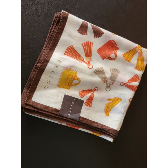 Celine White and Brown Scarf with Orange and Yellow Accents - Picture 1 of 4